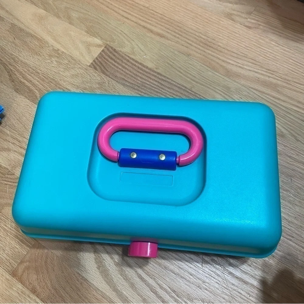 Vintage Caboodles Makeup Organizer Storage Teal Blue Pink